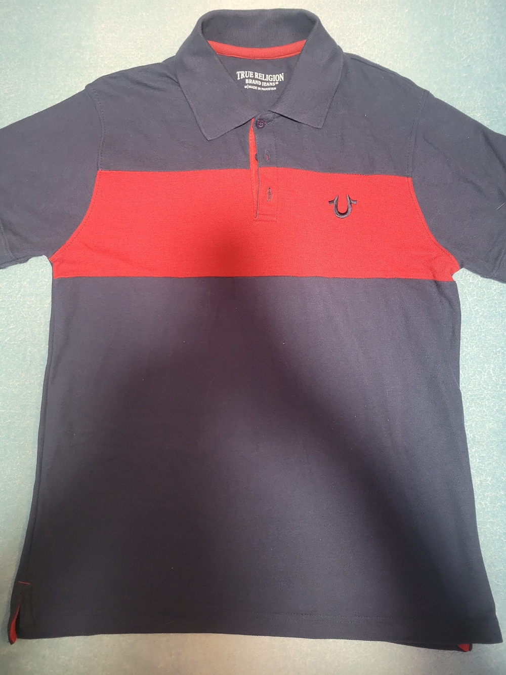 True Religion Navy Polo with Red Chest Band